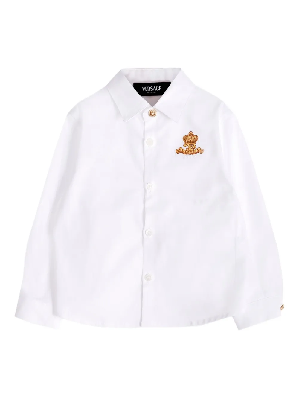 Versace Kids crown-embellished long-sleeved shirt Wit