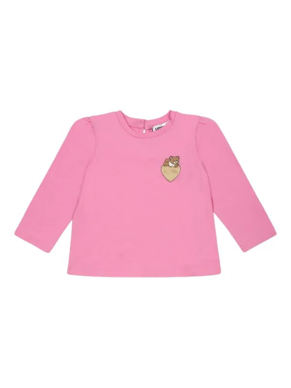 Moschino Kids heart-embellished long-sleeve T-shirt Pink