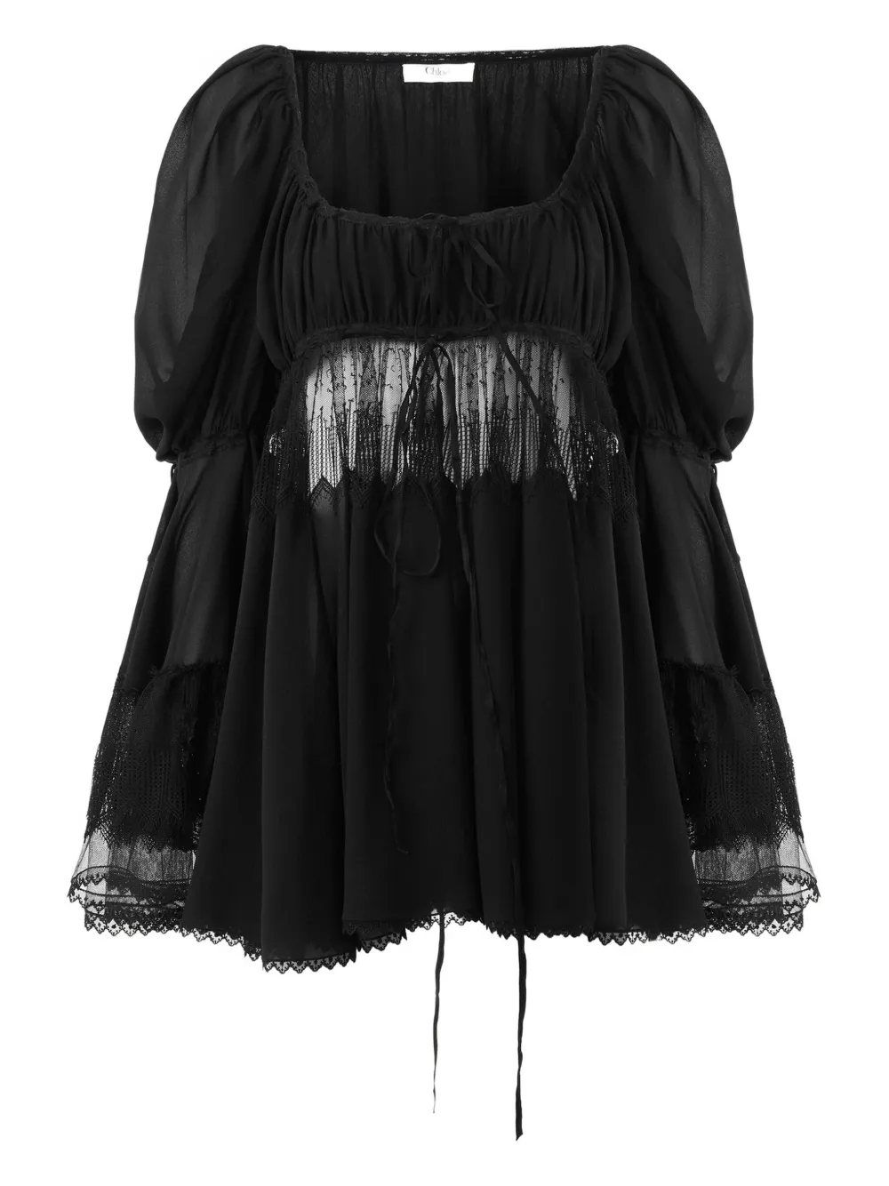 Chloé Blouse met pofmouwen en diepe ronde hals Zwart