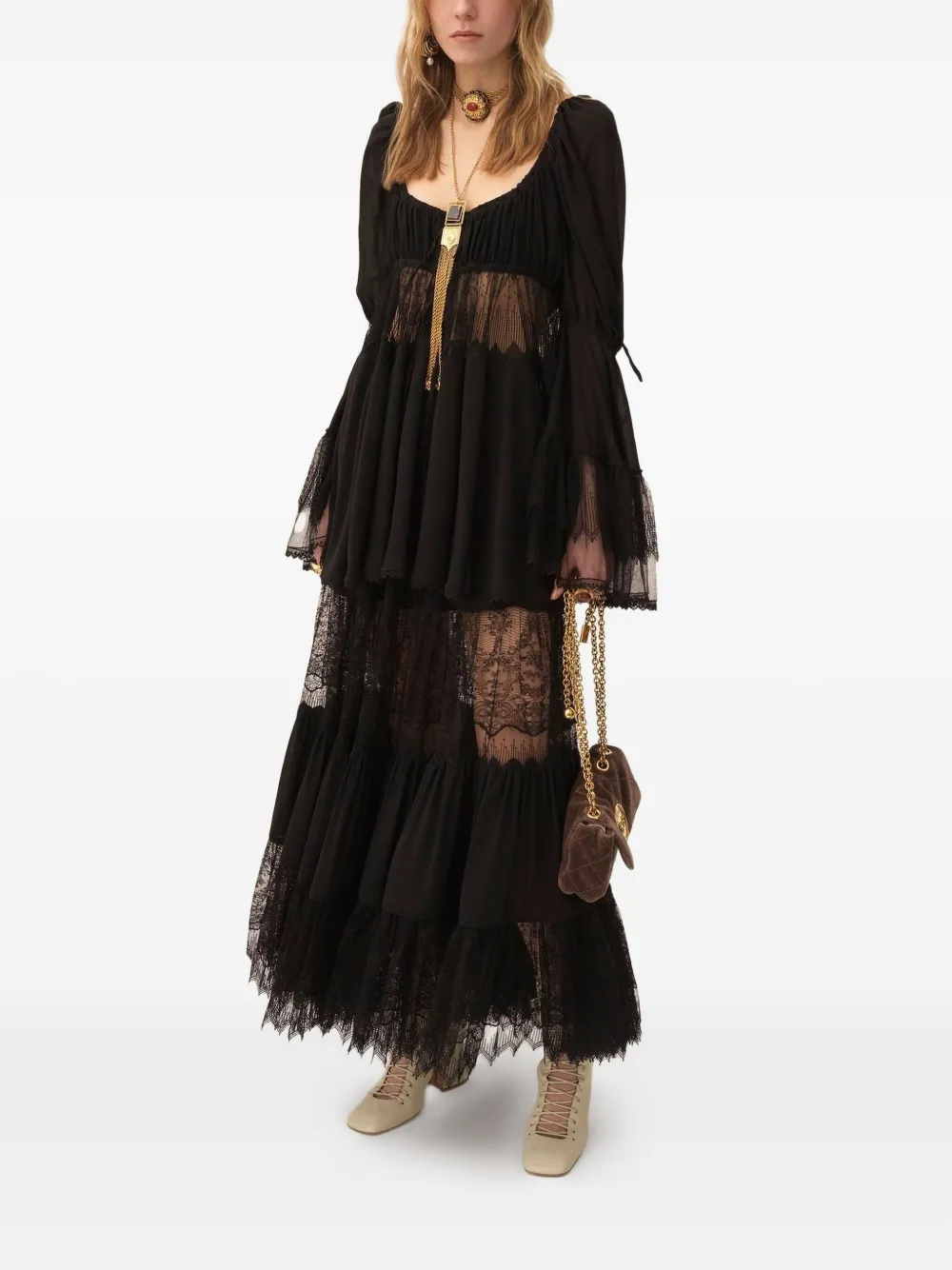 Chloé scoop-neck puff-sleeve blouse - Zwart