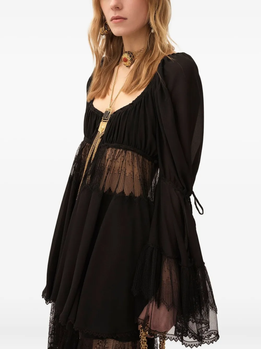 Chloé Blouse met pofmouwen en diepe ronde hals Zwart