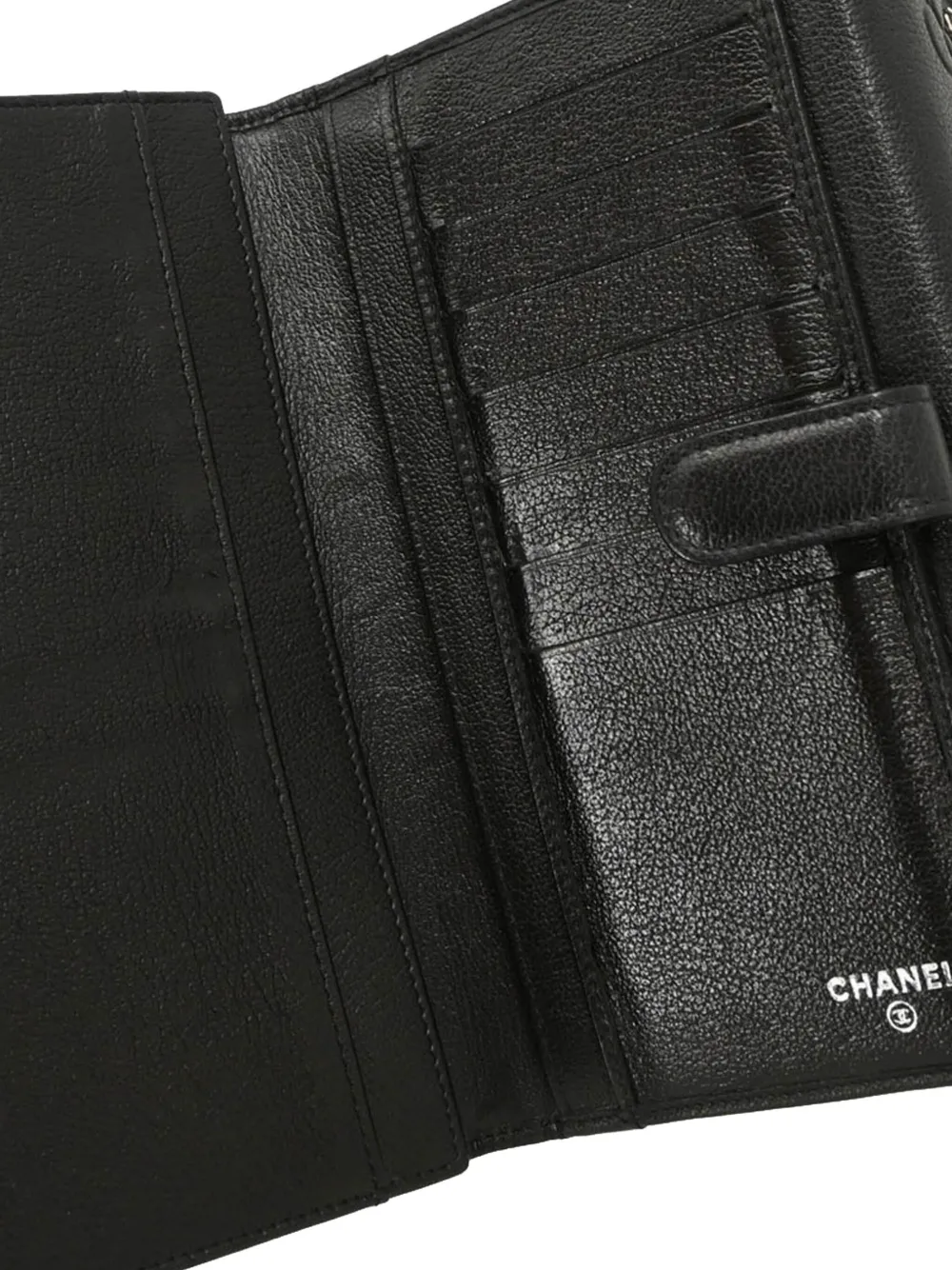 Pre-owned Chanel Camellia-debossed Wallet In Black