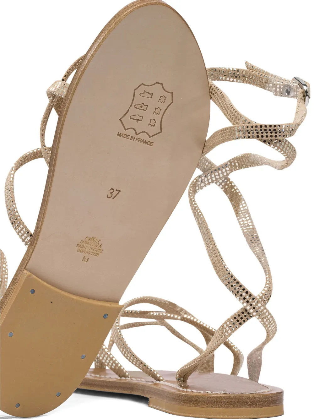 Kjacques K.jacques Flat Leather Sandals With Textured Straps In Brown