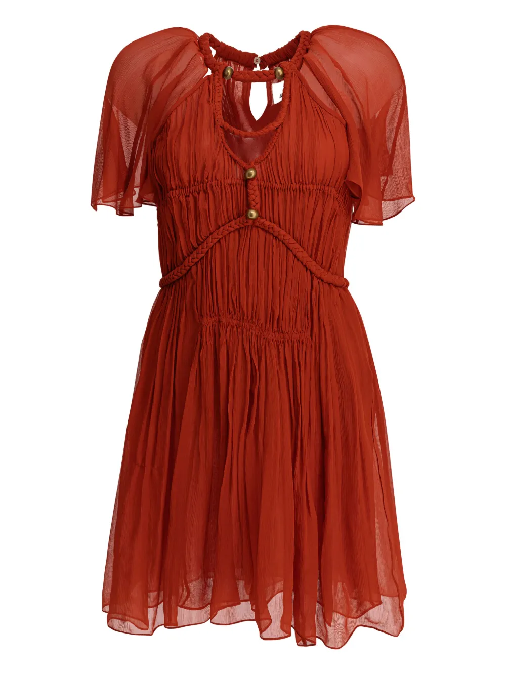 ISABEL MARANT Randalia braided-waist plissé mini dress Oranje