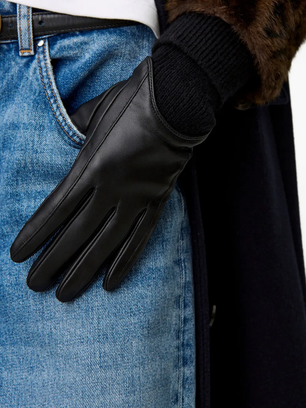 Claudie Pierlot Leren gebreide handschoenen Zwart