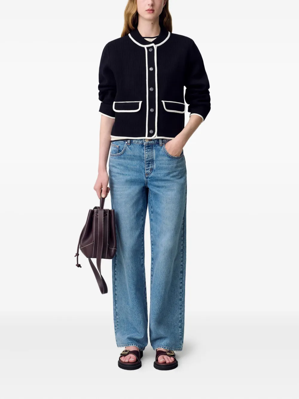 Claudie Pierlot Ribgebreid vest met contrasterende afwerking Zwart