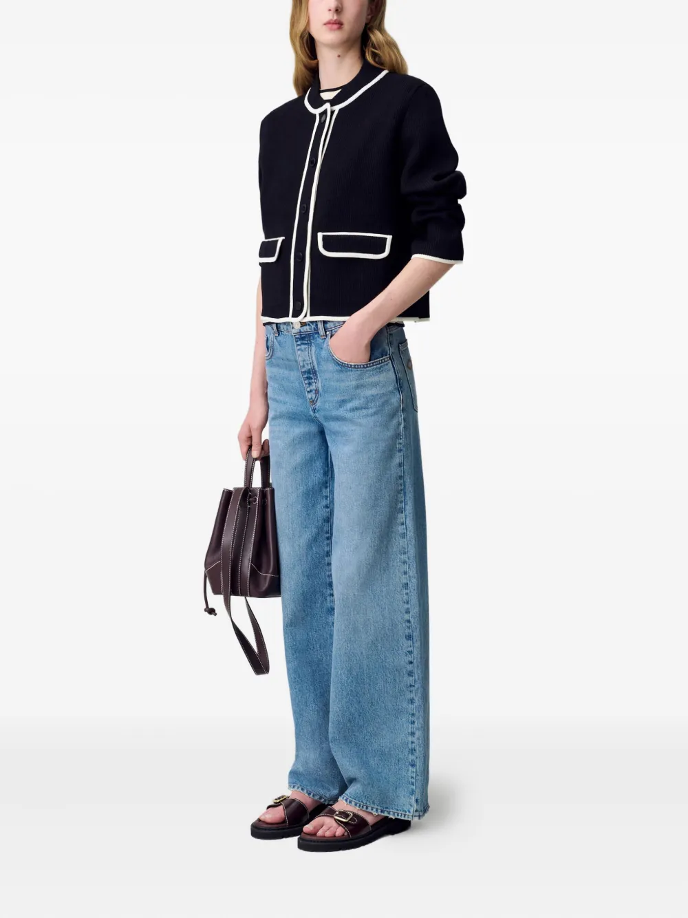 Claudie Pierlot Ribgebreid vest met contrasterende afwerking Zwart