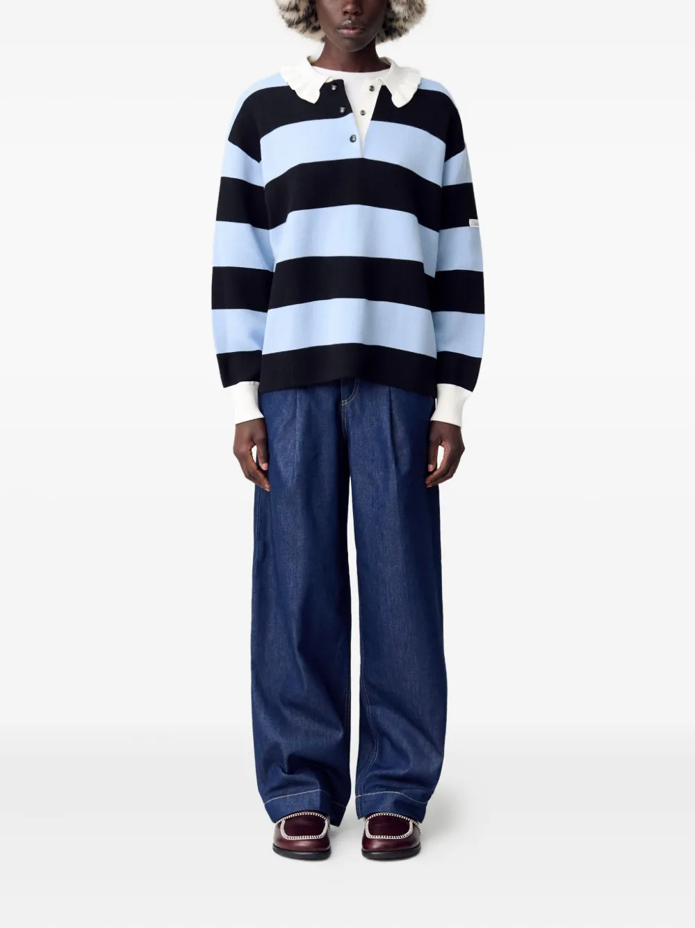 Claudie Pierlot Gestreept poloshirt met ruchekraag - Blauw