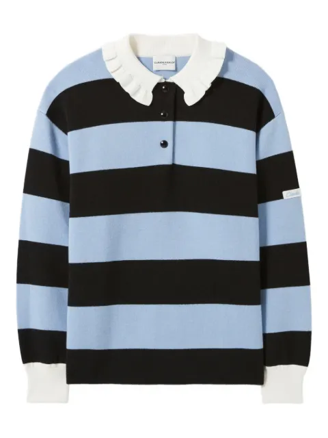 Claudie Pierlot Camisa polo listrada com babados na gola
