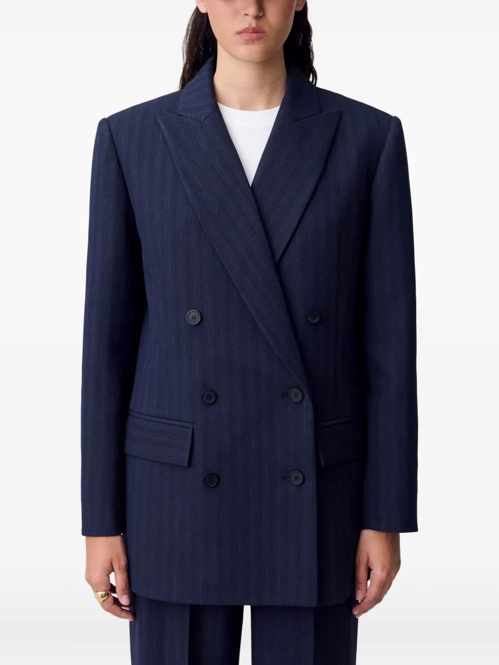 Claudie Pierlot Blazer met krijtstreep en dubbele rij knopen Blauw