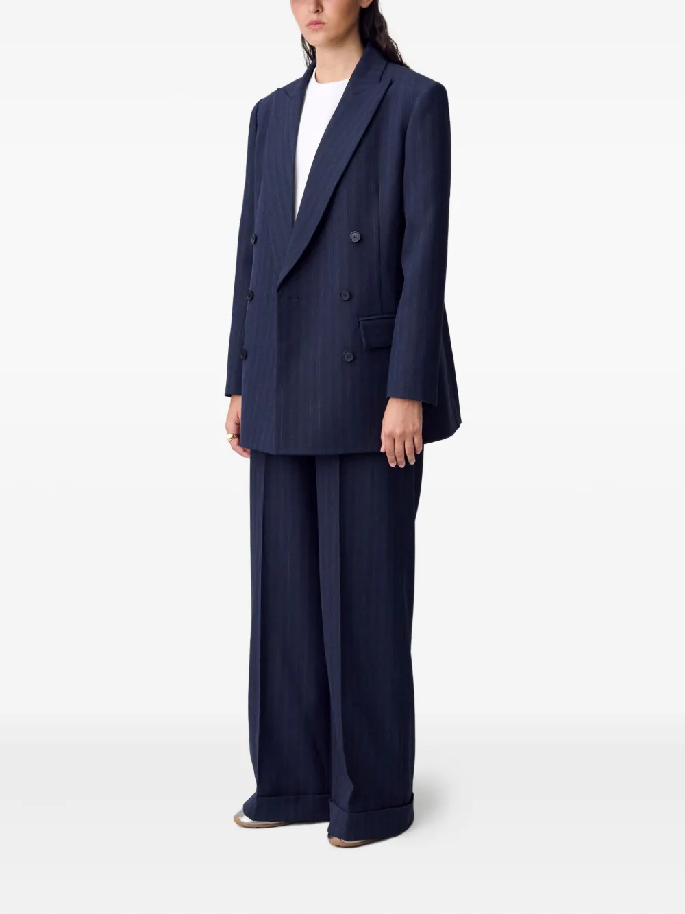 Claudie Pierlot Blazer met krijtstreep en dubbele rij knopen Blauw