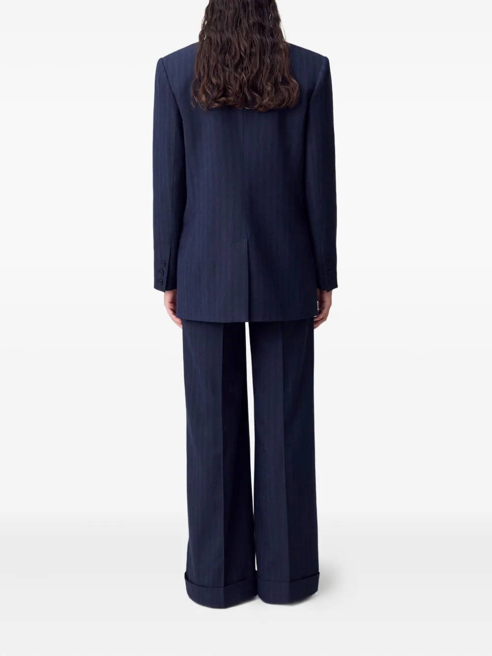 Claudie Pierlot Blazer met krijtstreep en dubbele rij knopen Blauw