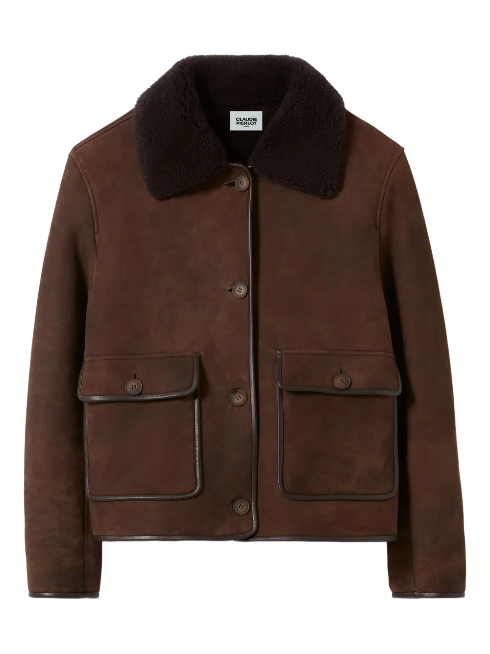 Claudie Pierlot shearling-collar suede jacket | Brown | Image 1