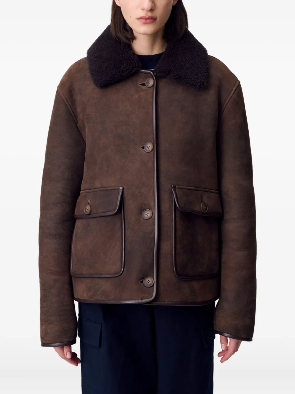 Claudie Pierlot Jack met lammy kraag Bruin