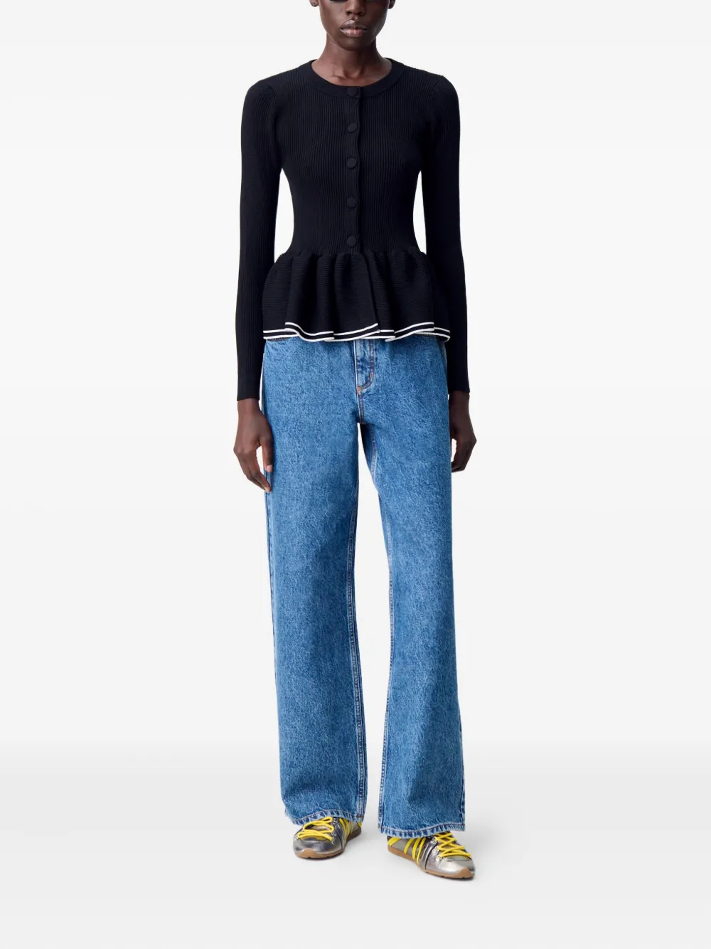 Claudie Pierlot Ribgebreid peplum vest Zwart