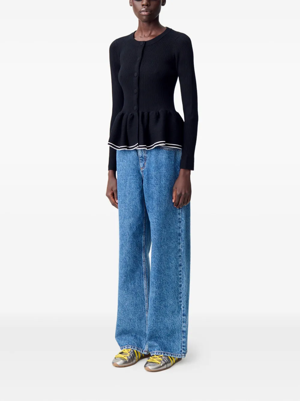 Claudie Pierlot Ribgebreid peplum vest Zwart