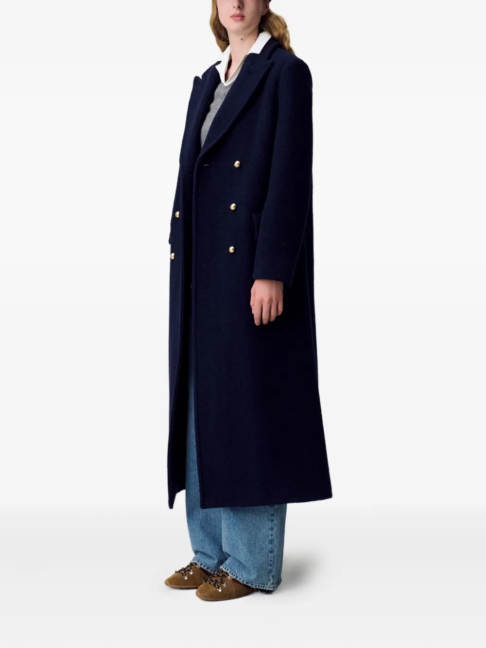 Claudie Pierlot Wollen jas met dubbele rij knopen Blauw