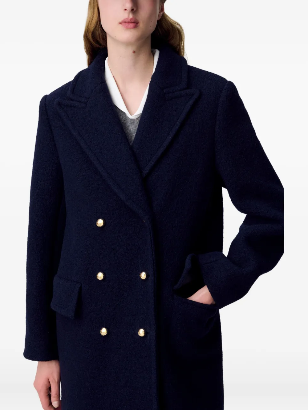 Claudie Pierlot Wollen jas met dubbele rij knopen Blauw