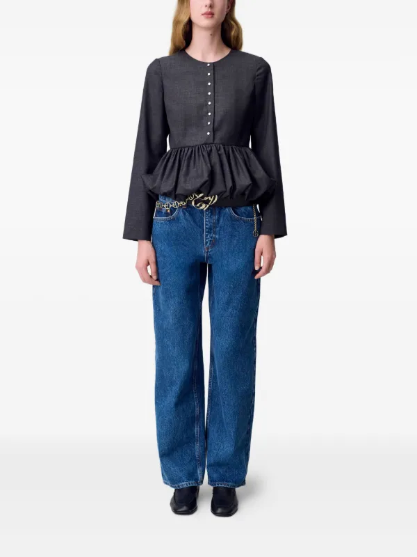 Claudie Pierlot bubble-hem Buttoned Top | Grey | FARFETCH GE