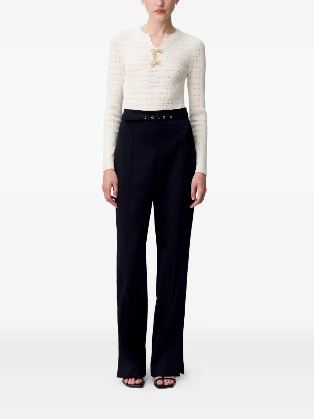  Claudie Pierlot Bow-embellished Knitted Bodysuit - Neutrals 