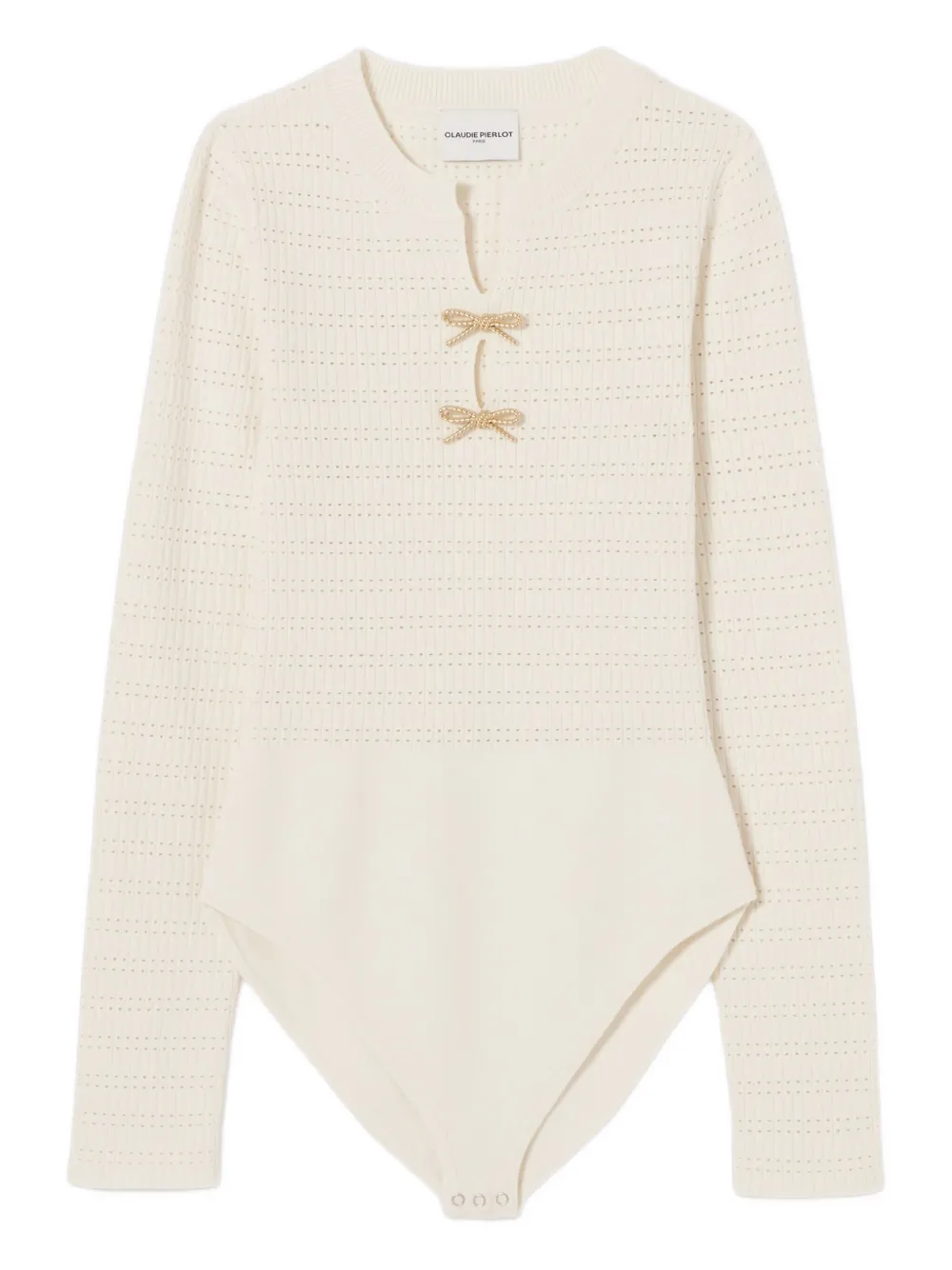 Claudie Pierlot bow-embellished knitted bodysuit – Neutrals