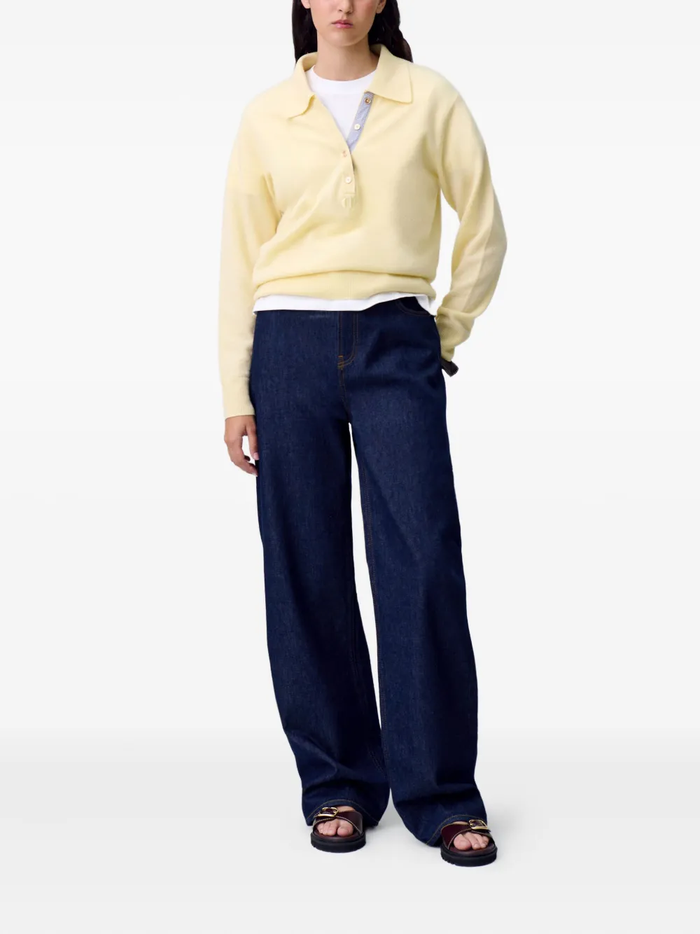 Claudie Pierlot Straight jeans met leren patch Blauw