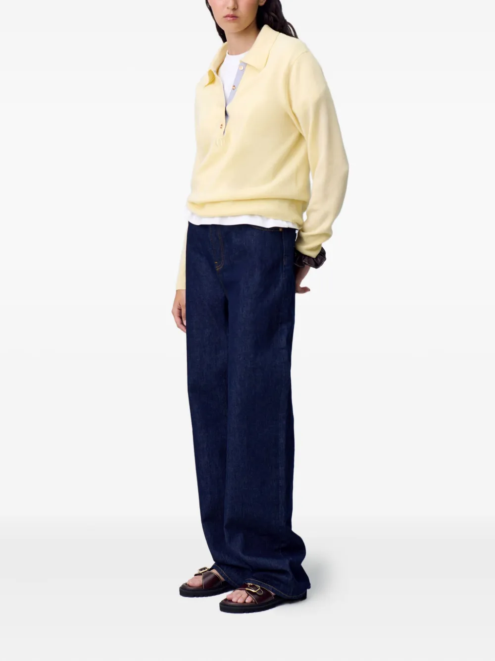 Claudie Pierlot Straight jeans met leren patch Blauw