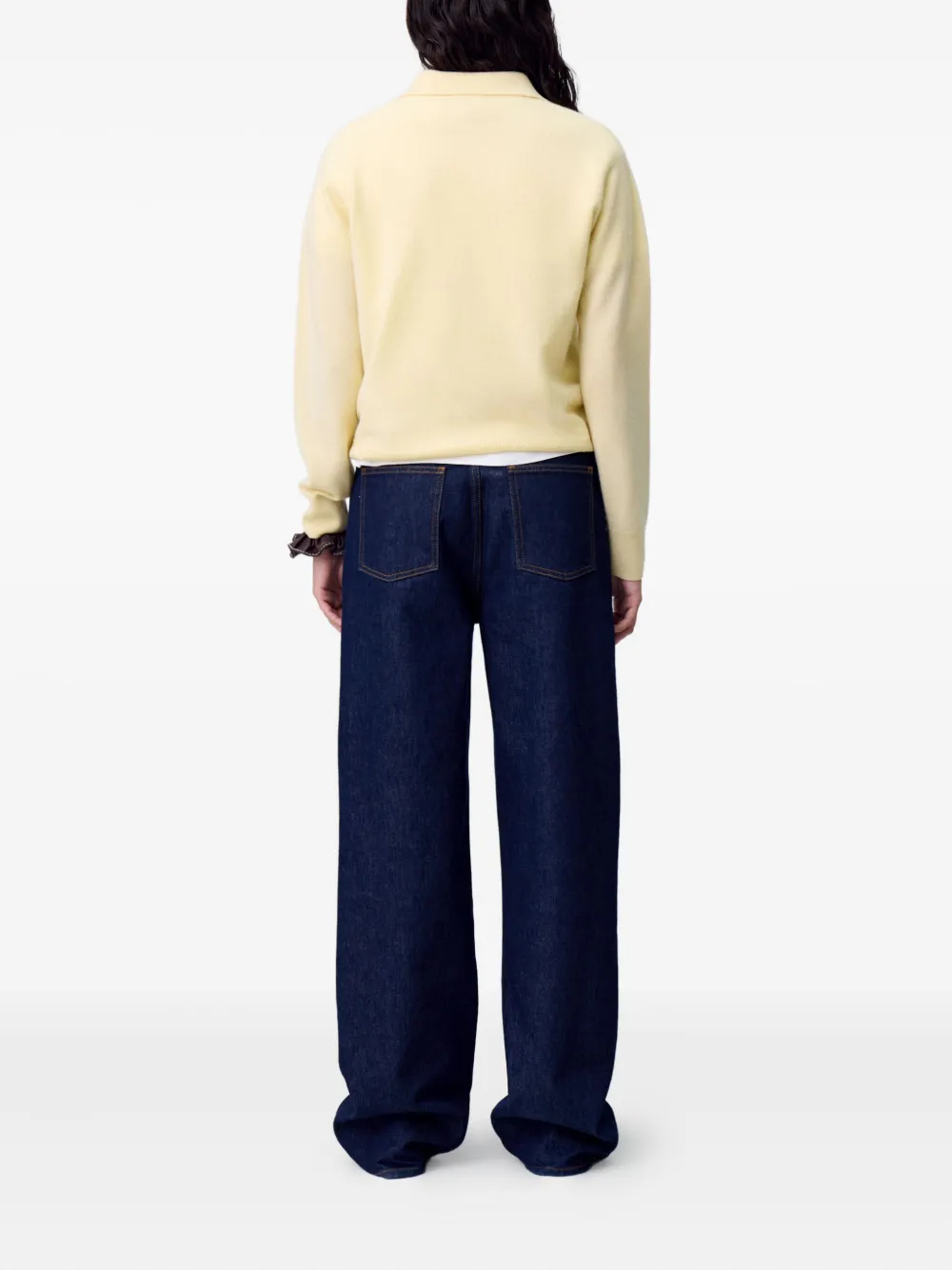 Claudie Pierlot Straight jeans met leren patch Blauw