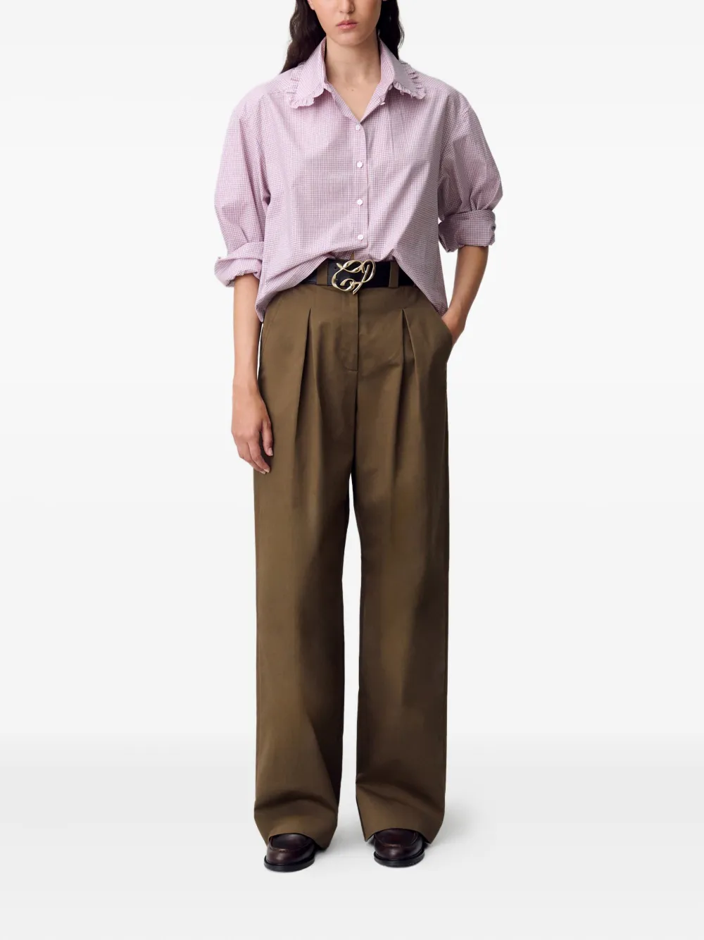 Claudie Pierlot Geruite blouse met ruchekraag - Roze