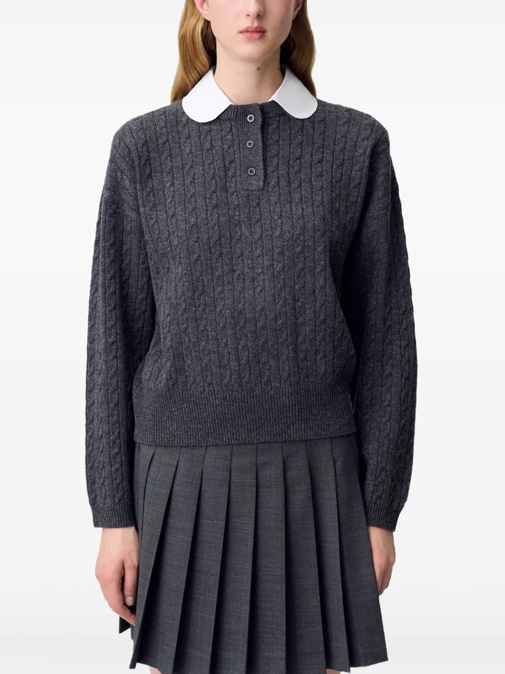 Claudie Pierlot Kabelgebreide trui met polokraag Grijs