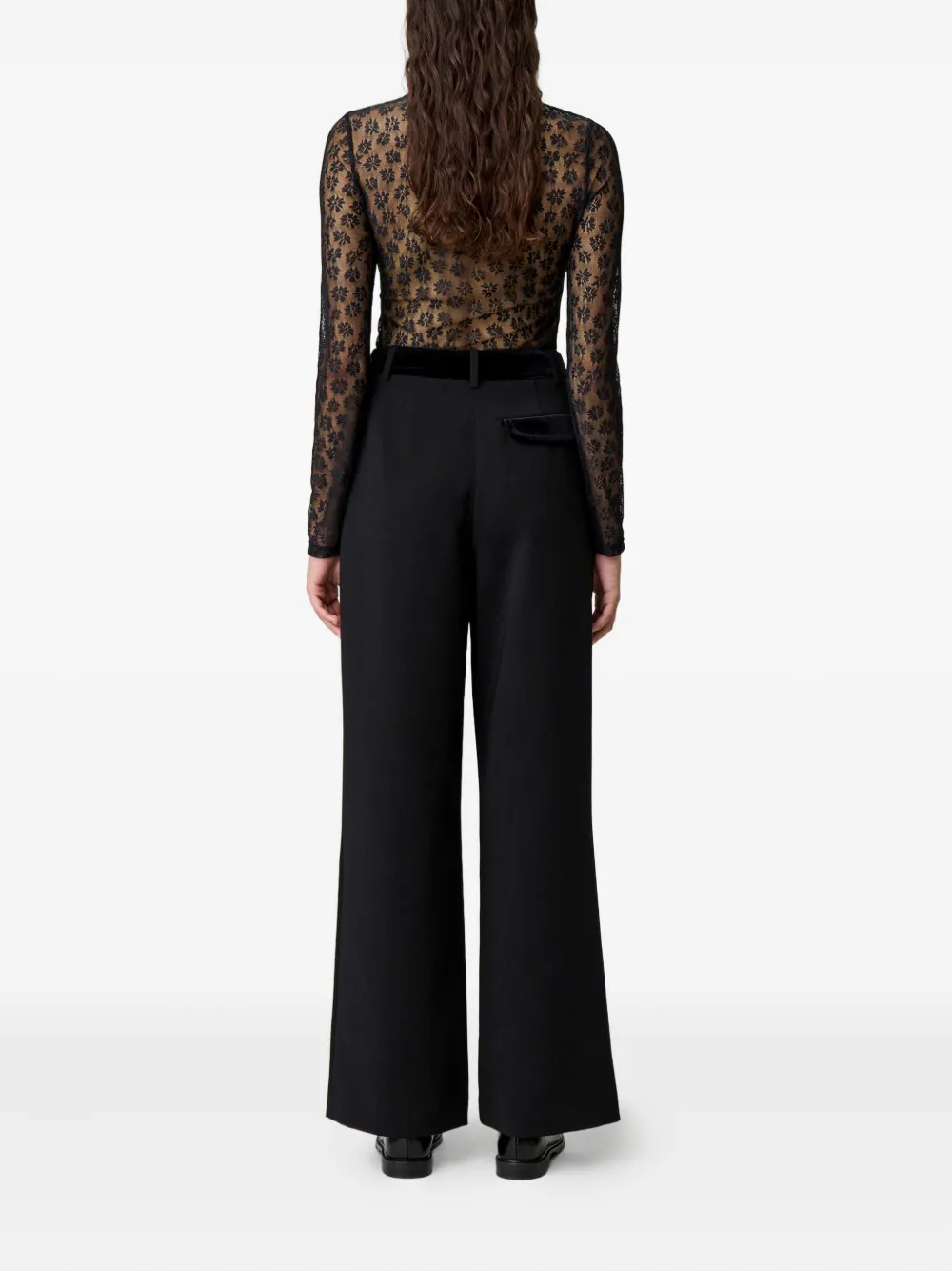 Claudie Pierlot Broek met fluwelen afwerking en geplooide voorkant Zwart