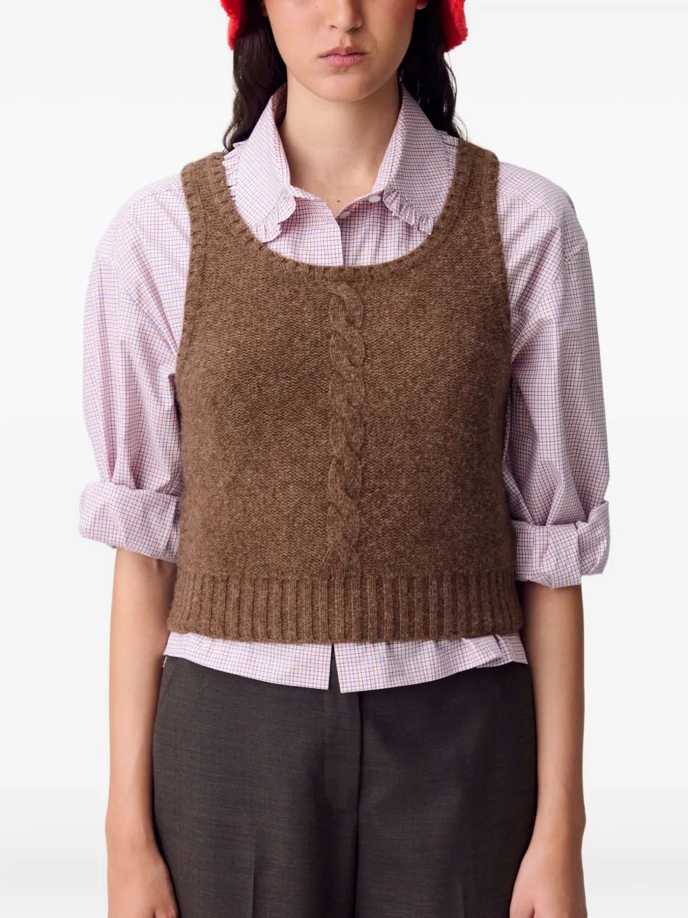 Claudie Pierlot Kabelgebreide top Bruin