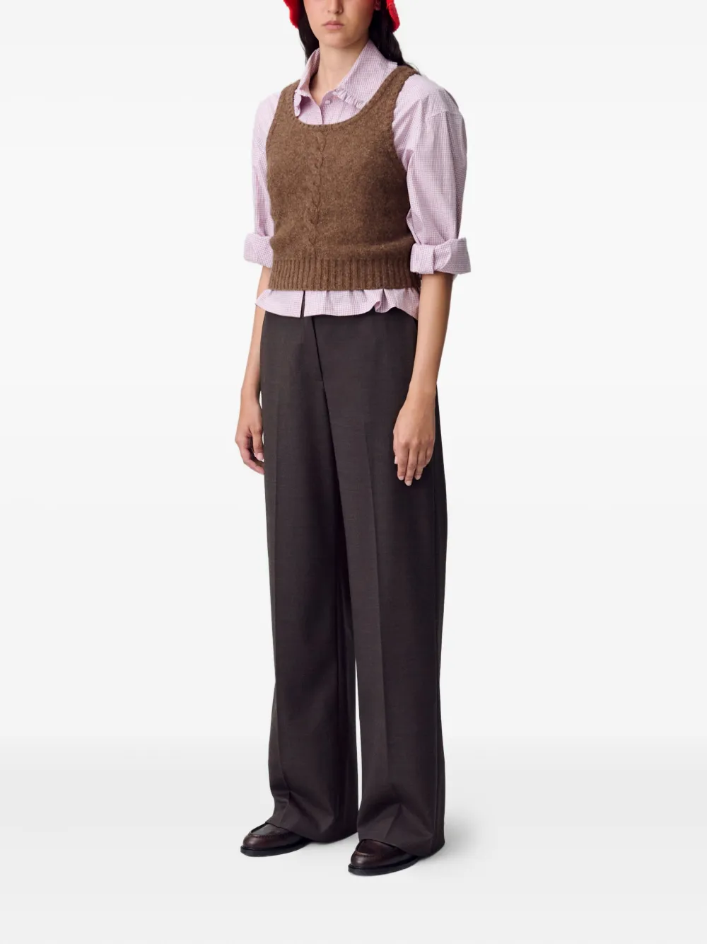 Claudie Pierlot Kabelgebreide top Bruin