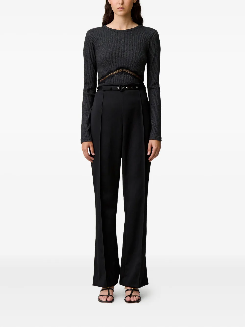 Claudie Pierlot Broek met zijsplit en ceintuur - Zwart