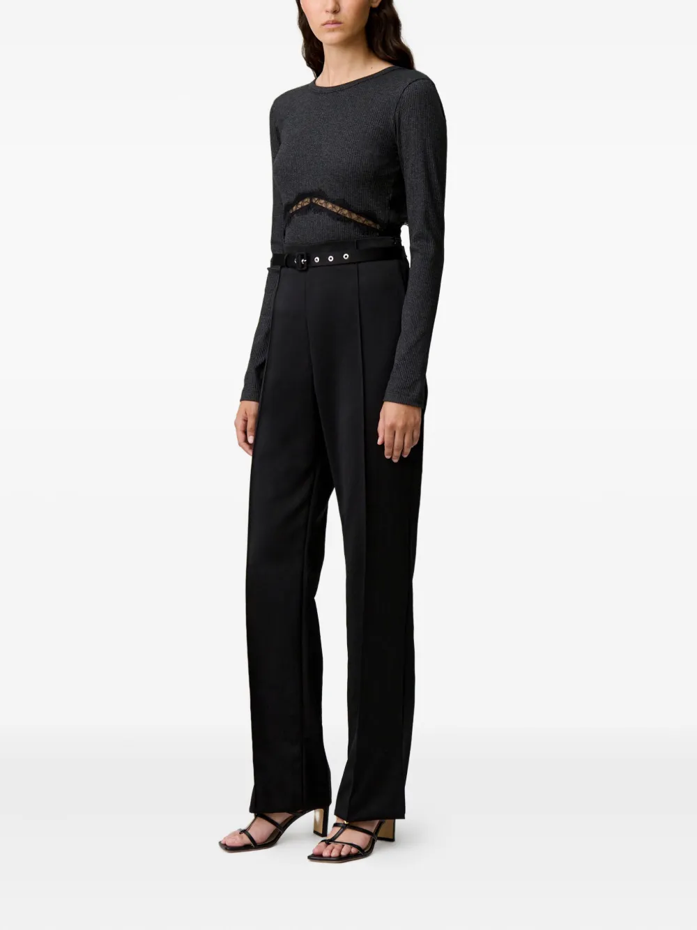 Claudie Pierlot Broek met zijsplit en ceintuur Zwart