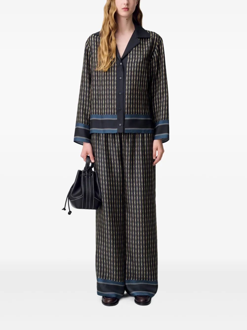 Claudie Pierlot Zijden top met kettingprint Blauw