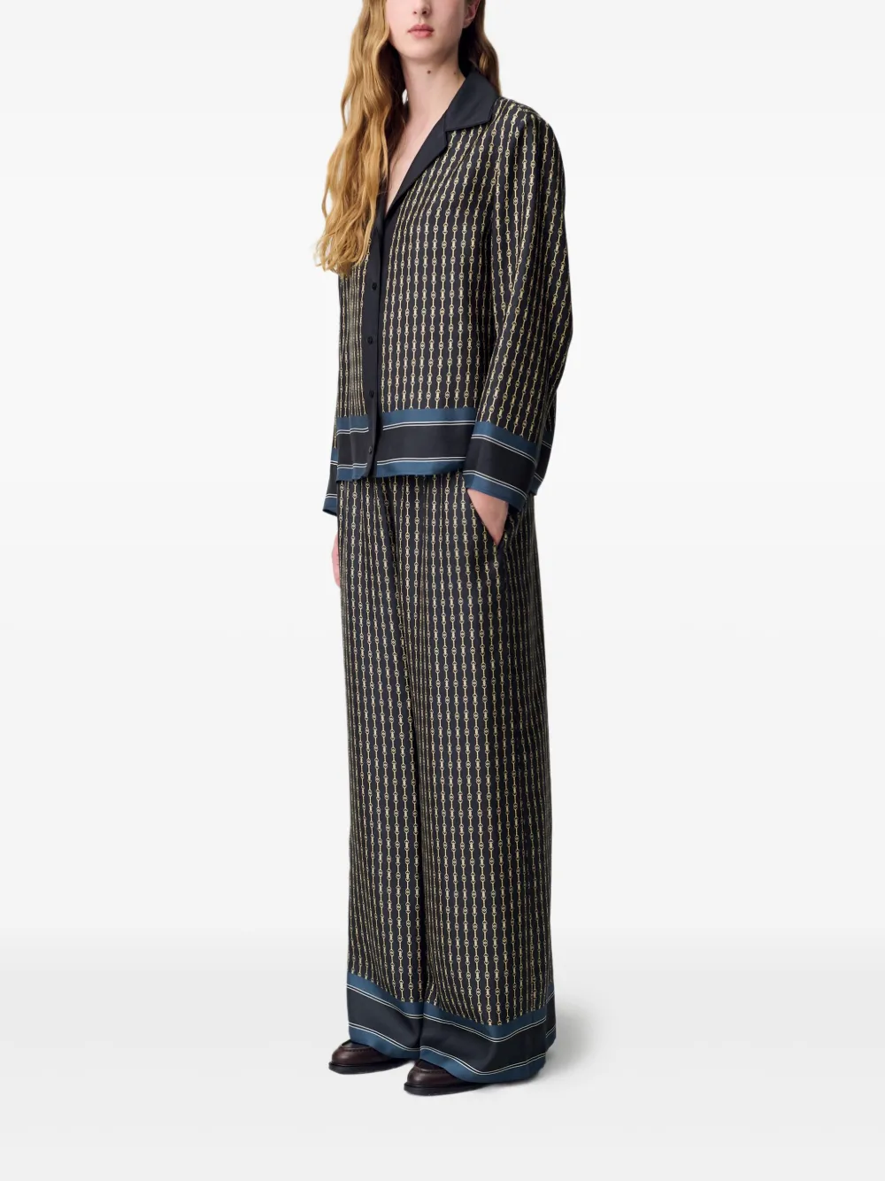 Claudie Pierlot Zijden top met kettingprint Blauw
