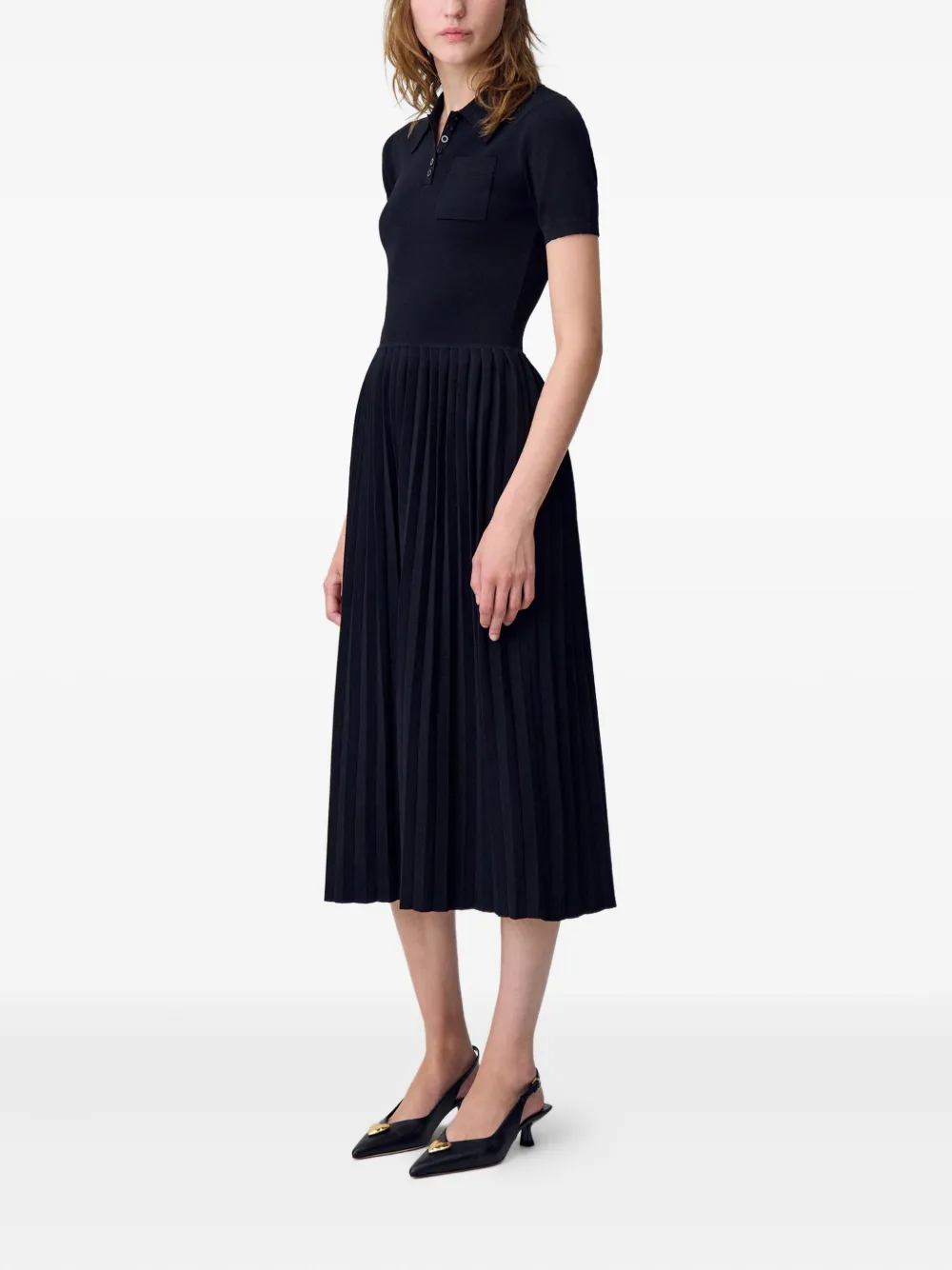 Claudie Pierlot Gebreide midi-jurk met polokraag Zwart