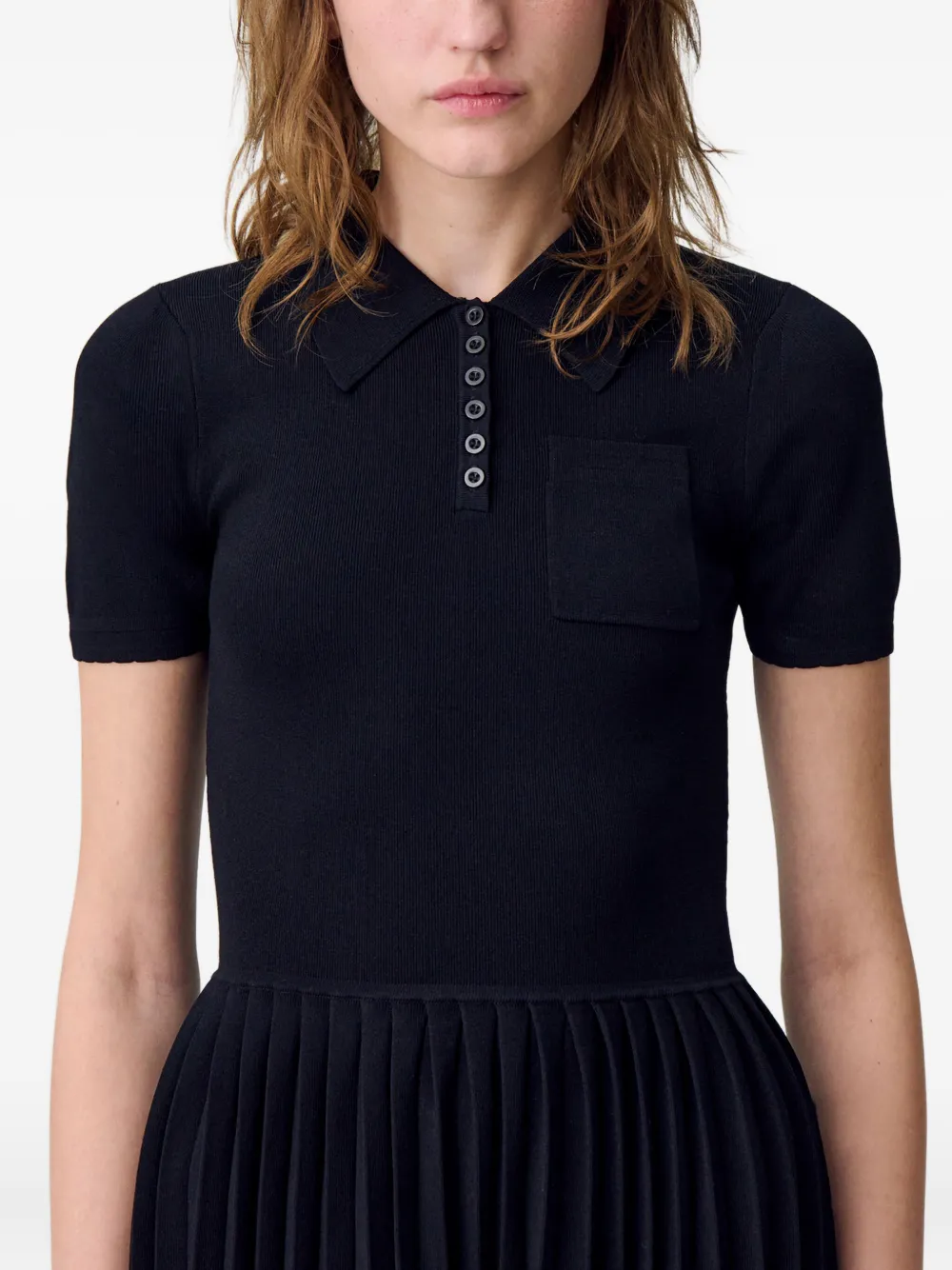 Claudie Pierlot Gebreide midi-jurk met polokraag Zwart