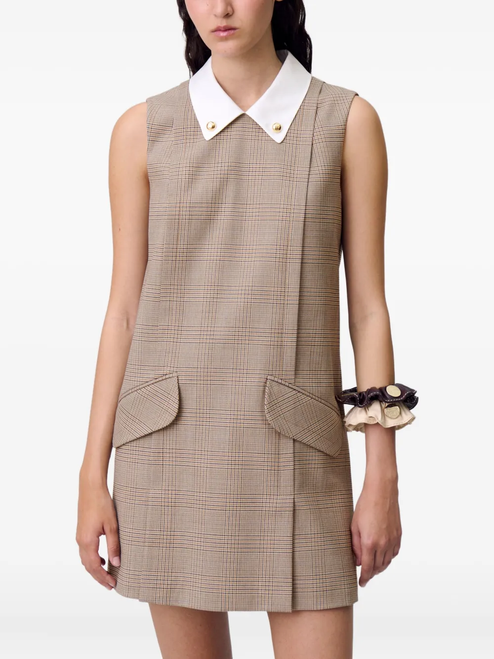 Claudie Pierlot Geruite mouwloze jurk Beige