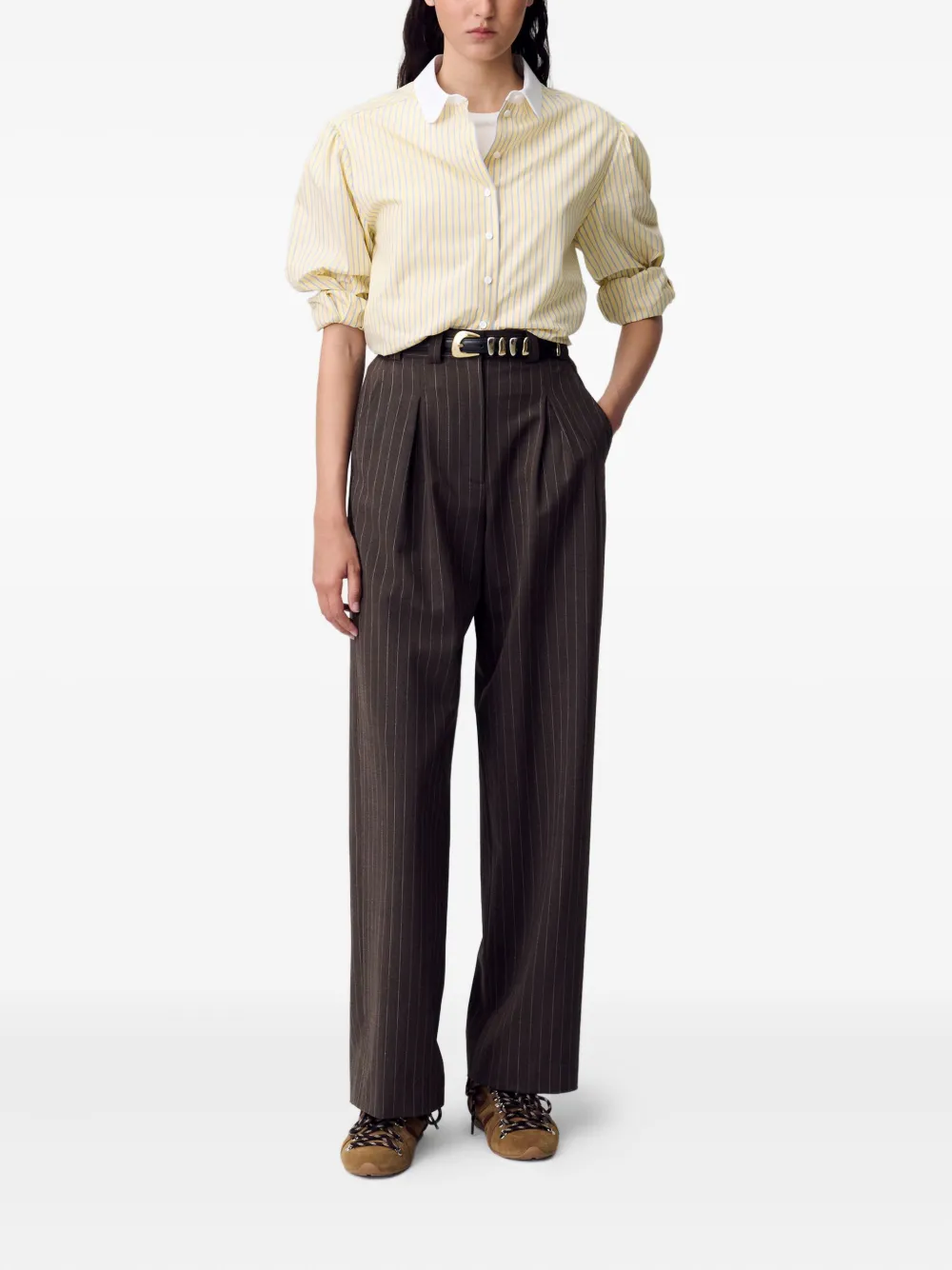Claudie Pierlot Pantalon met krijtstreep - Bruin