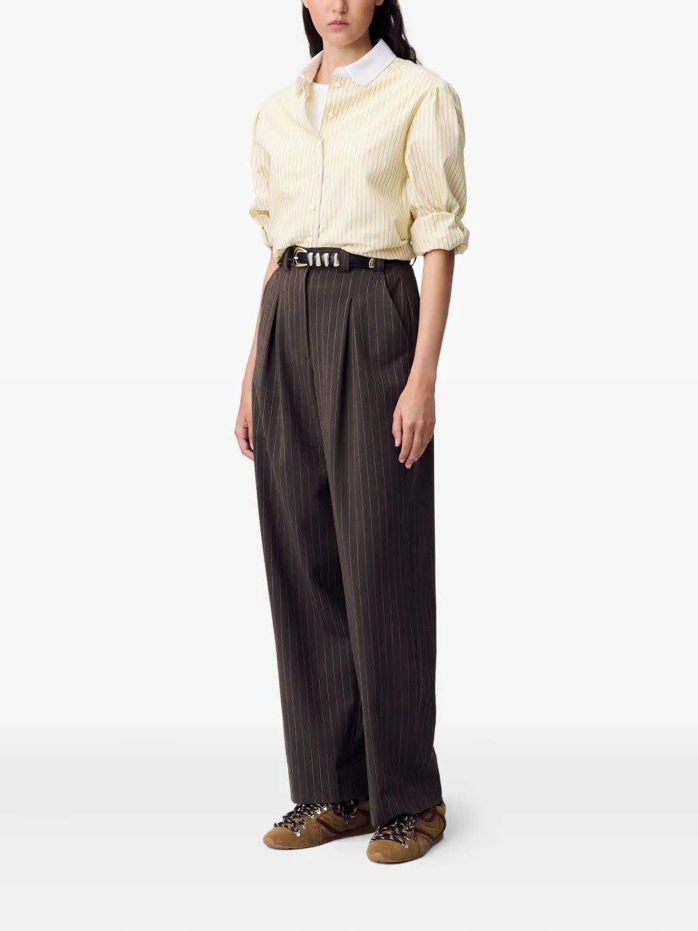 Claudie Pierlot Pantalon met krijtstreep Bruin