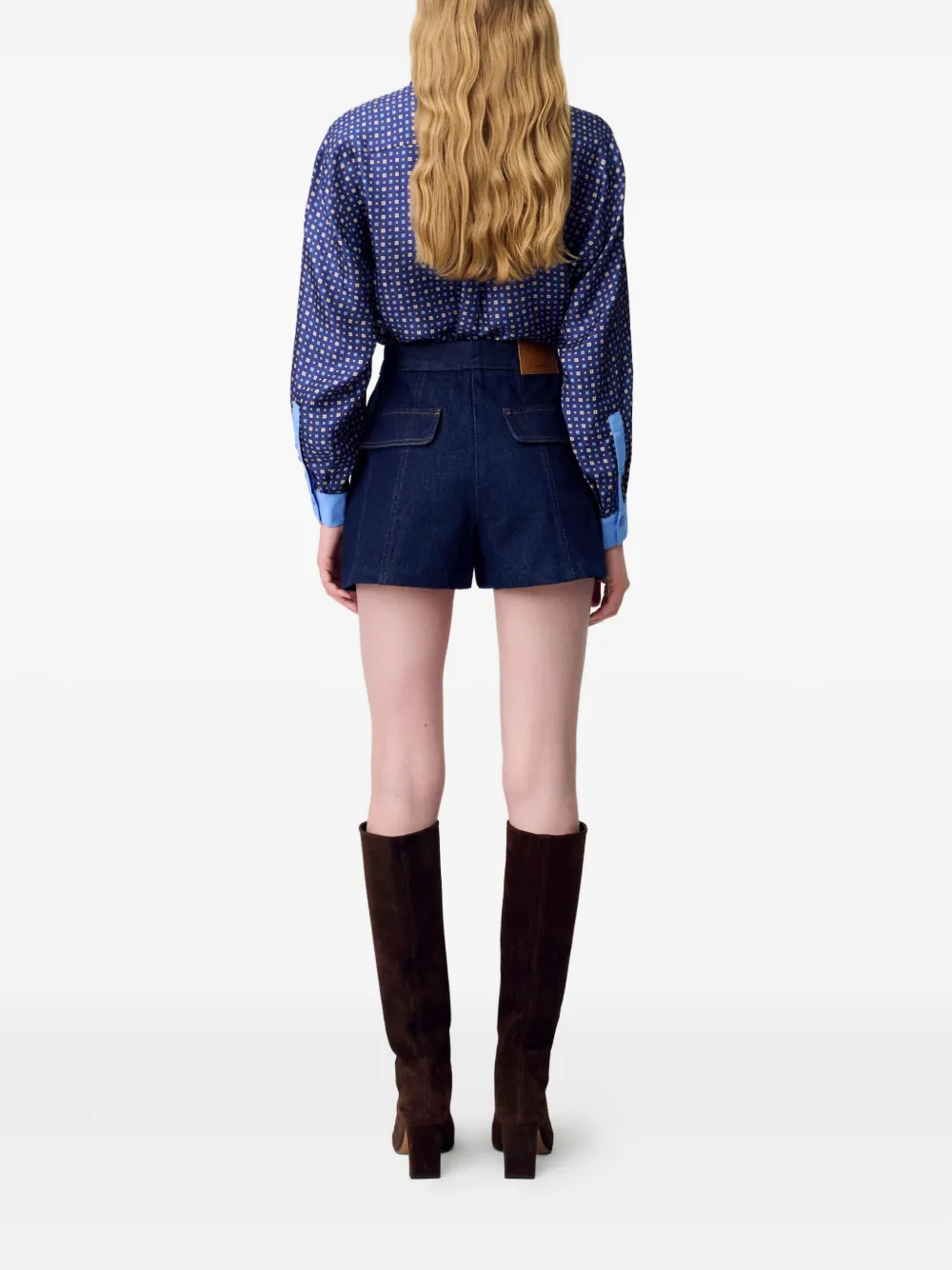 Claudie Pierlot Denim shorts met vlakken Bruin