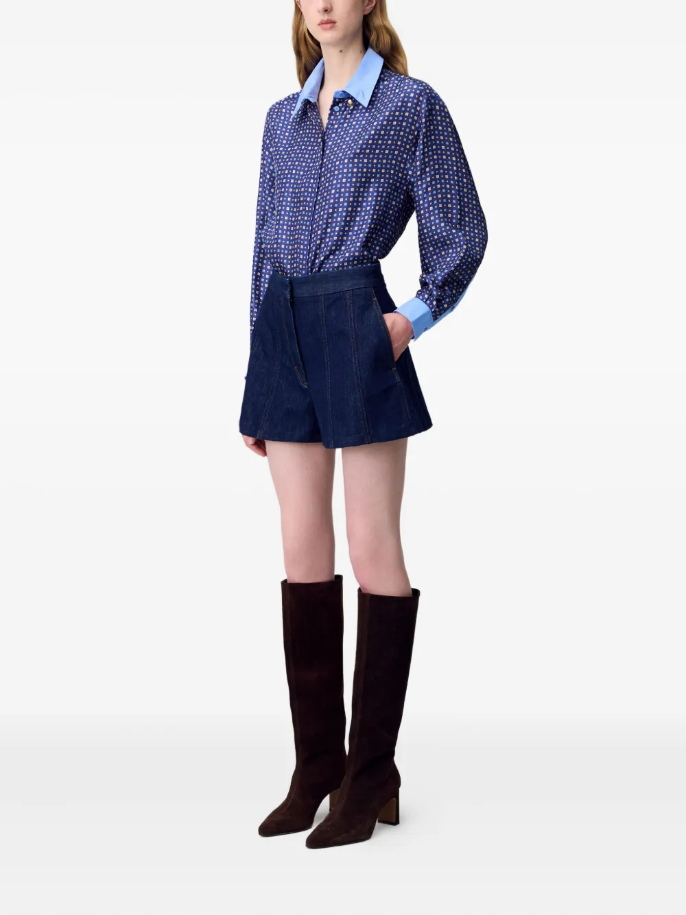 Claudie Pierlot Denim shorts met vlakken Bruin