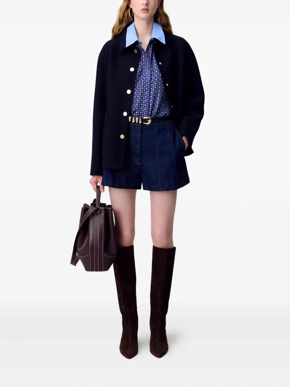 Claudie Pierlot Denim shorts met vlakken Bruin