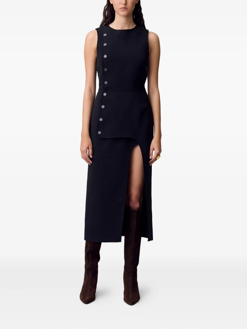 Claudie Pierlot Midi-jurk met knoopdetail Zwart
