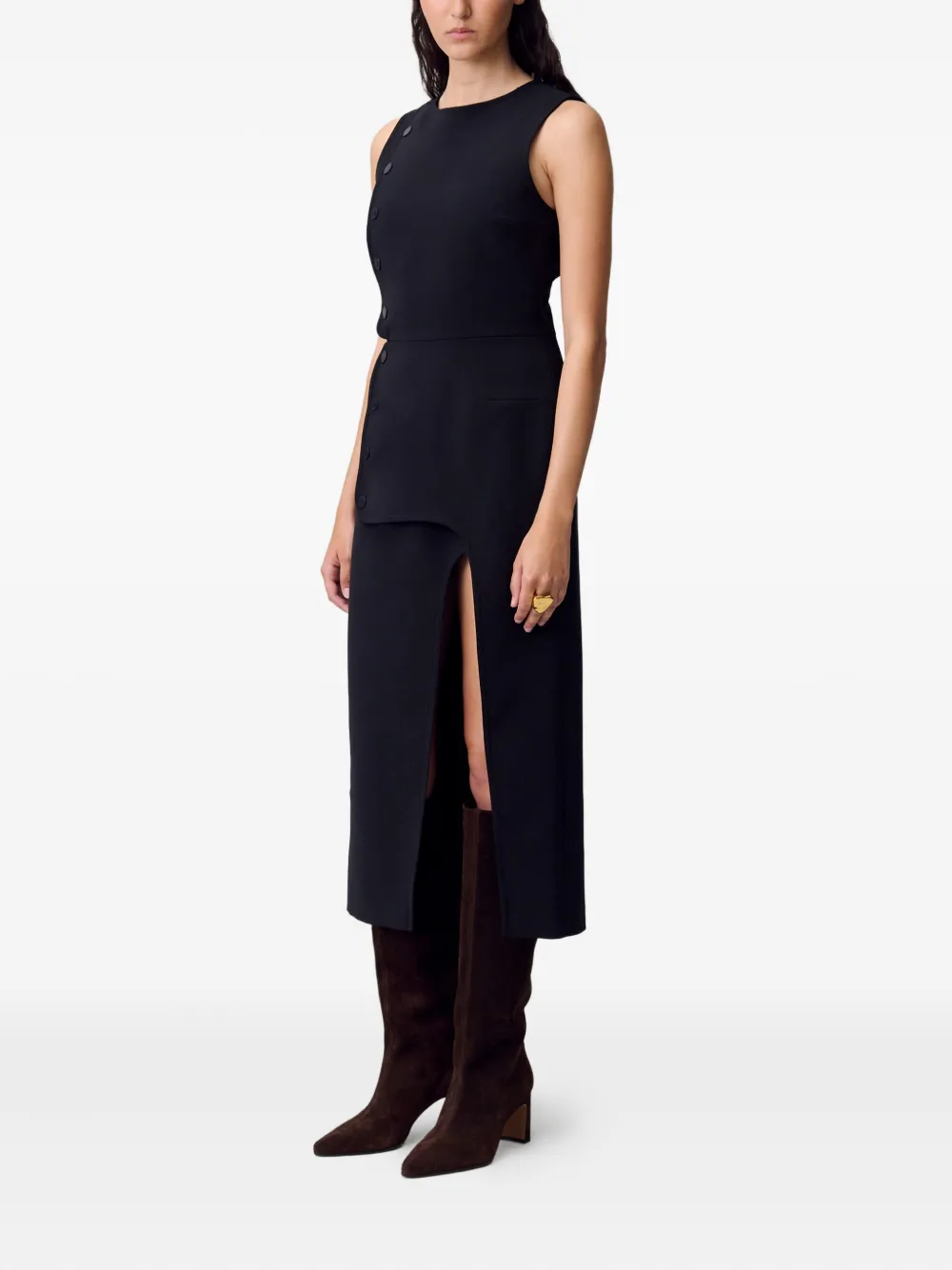 Claudie Pierlot Midi-jurk met knoopdetail Zwart
