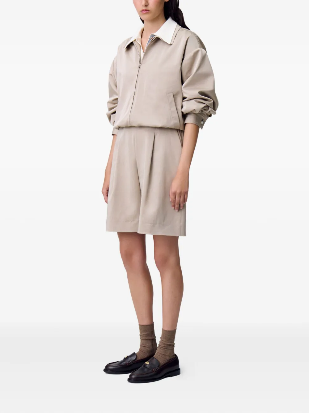 Claudie Pierlot Geplooide bermuda shorts Beige