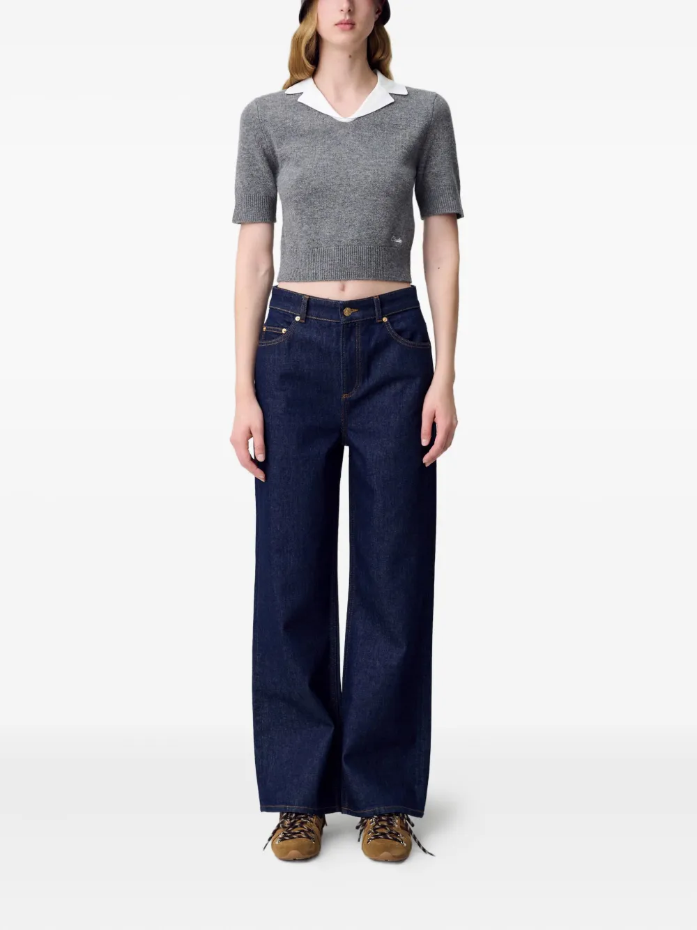Claudie Pierlot Sweater met borduurwerk en korte mouwen Grijs