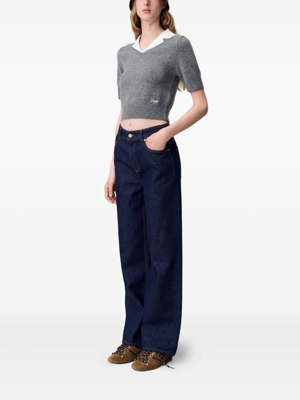 Claudie Pierlot Sweater met borduurwerk en korte mouwen Grijs